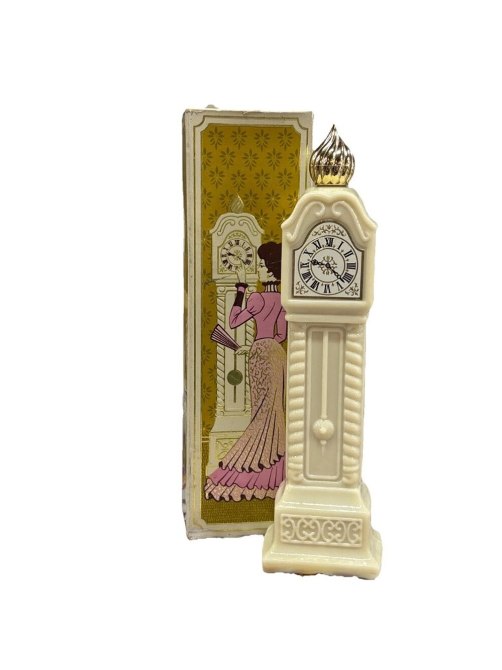 Vtg Avon Fragrance Hours Cologne Grandfather Clock Milk Glass Perfume Full